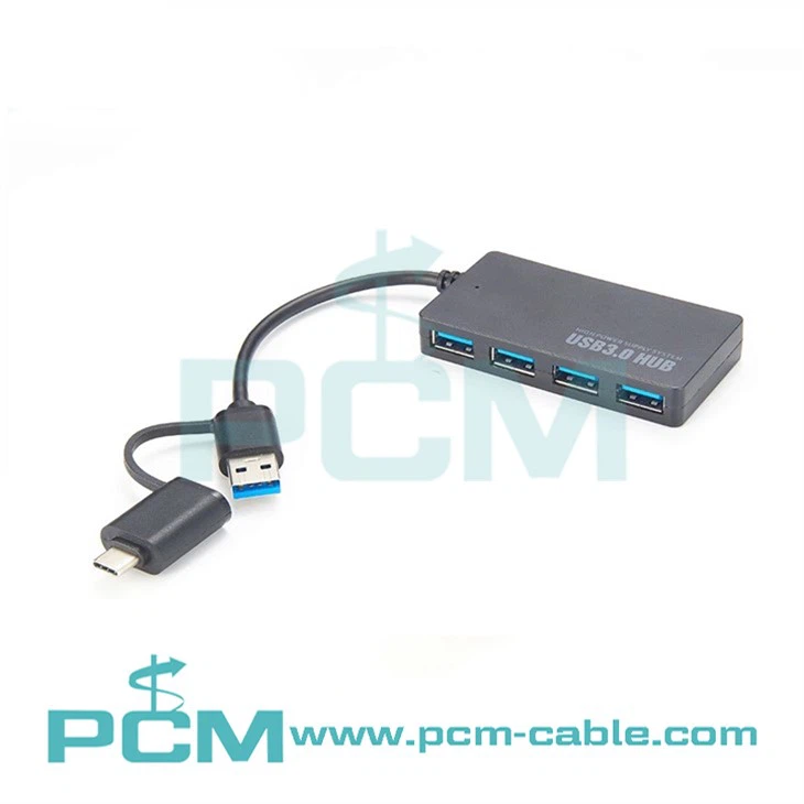 Высокоскоростной {{0}}порт USB 3.0 концентратор с адаптером USB 3.0 A–C