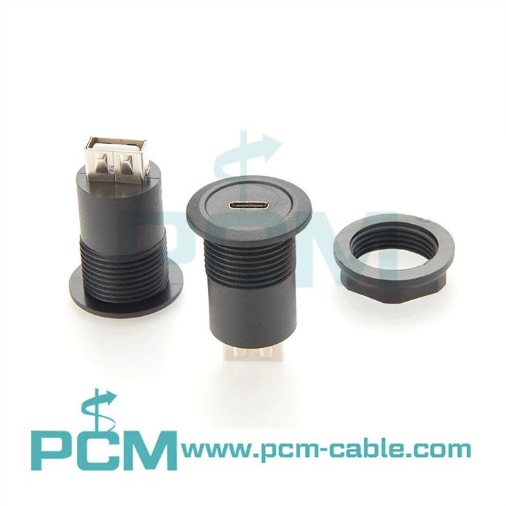 USB C Female to USB A Male chassis mount cabinet mount encloure Panel Mount Connector for Custom Installations