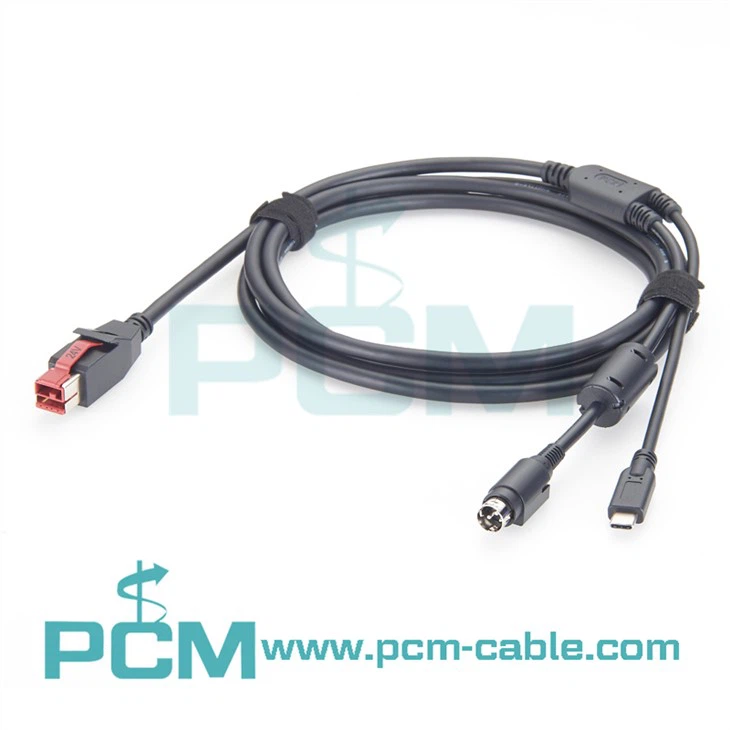 24V Powered USB to Standard USB-C and Hosiden-M Power Cable