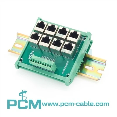 DIN-рейка, 8-контактный разъем RJ45 к коммутационной плате клеммного блока
